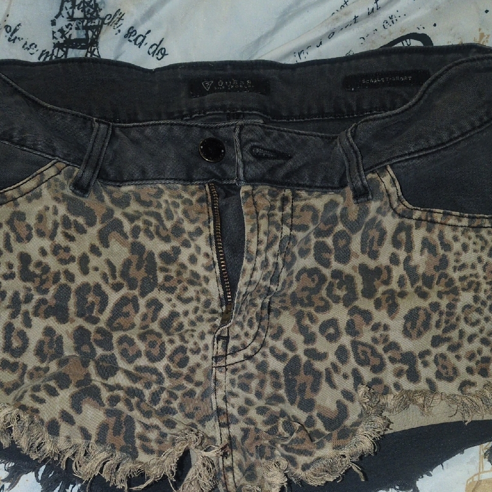 Guess Brown Jean Shorts with Leopard Print